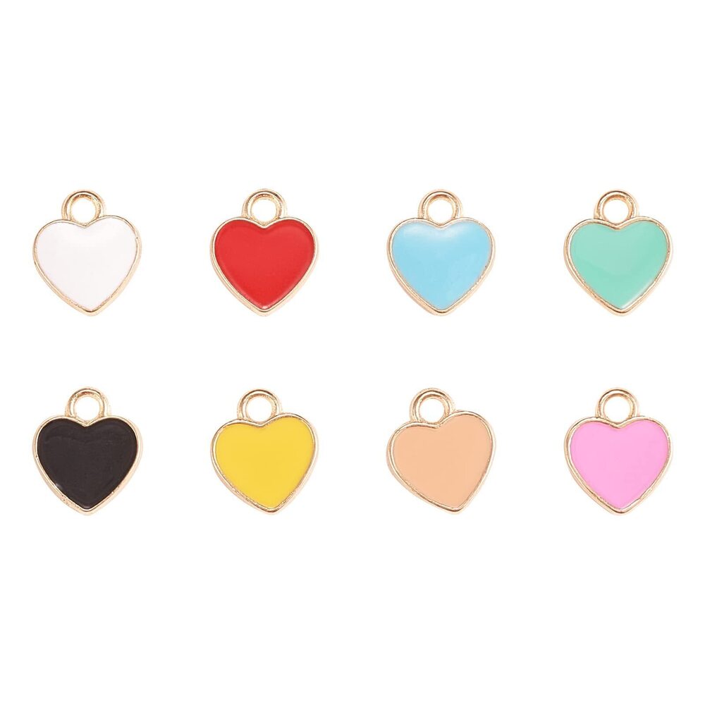 4010 100 Pcs Random Sweet Colorful Enamel Heart Charms for Bracelet
